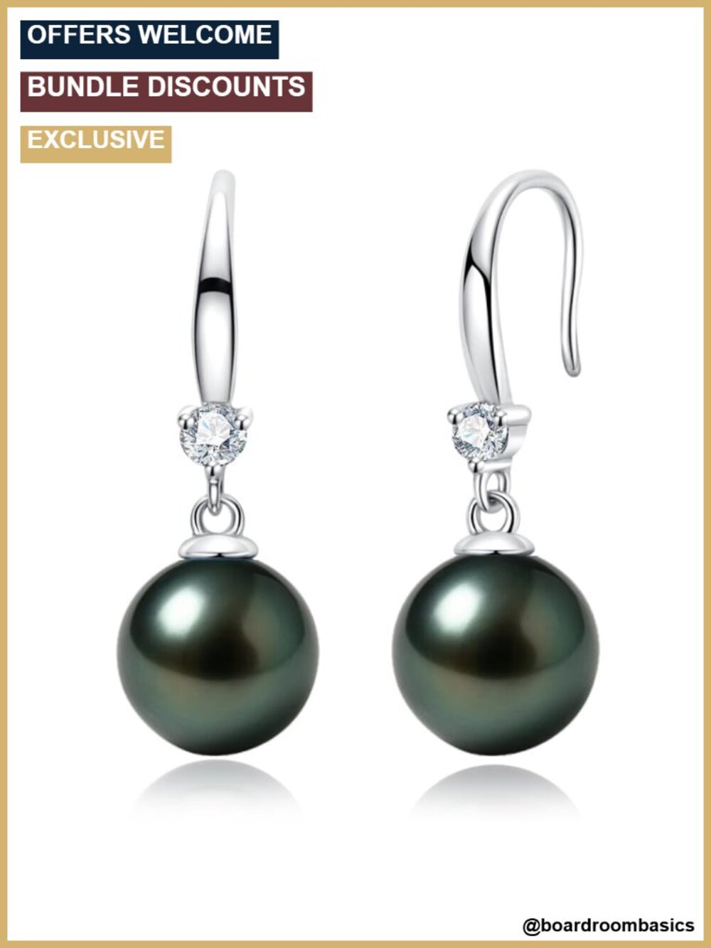 Tahitian Black Pearl Dangle Earrings 9-11mm AAAA Sterling Silver Moissanite